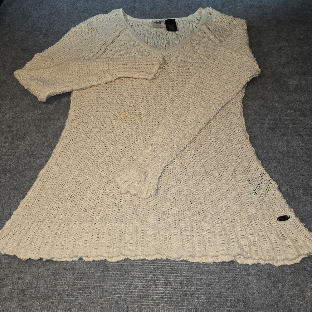 Harley-Davidson Women’s XL Ivory Open-Knit V-Neck Pullover Sweater Logo